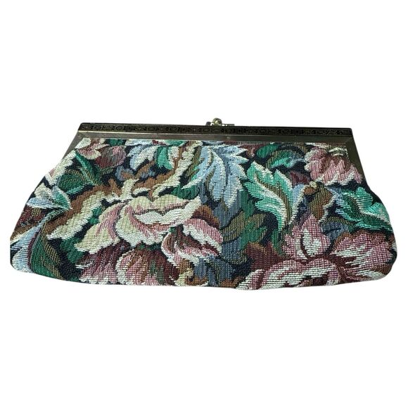 Floral Tapestry Clutch Purse Kiss Lock Bag Made in Hong Kong 50s 60s Elegant - Picture 3 of 7